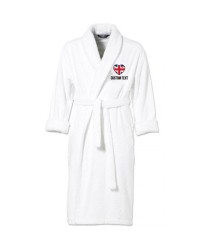 UK Union Jack Flag Heart Shape Embroidery Logo with Custom Text Embroidered Bathrobes